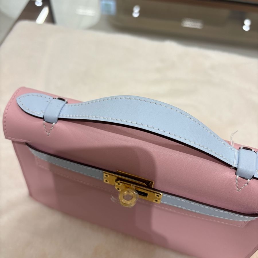 Hermes Mini Kelly Pochette 粉藍拼色 全新現貨-13
