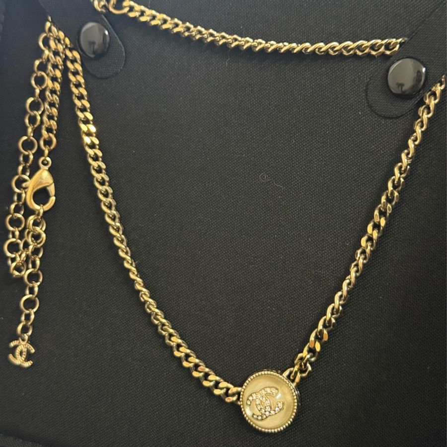 chanel 鈕扣淡金色項鍊choker-0