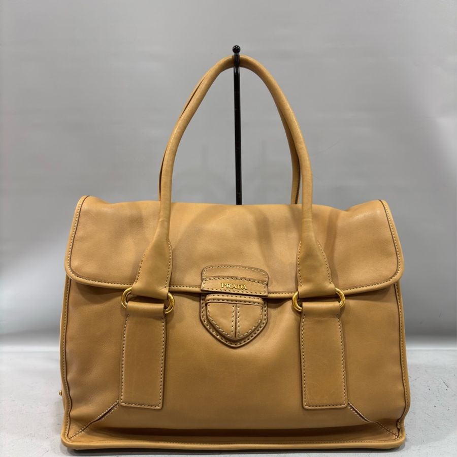 PRADA BN2135 大地色 全牛皮 手提包 購物包 肩背包 托特包 旅行袋 公事包 健身房-0