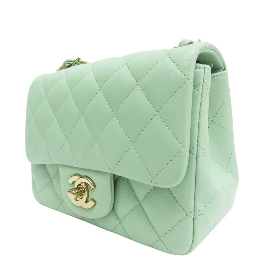 綠色菱格紋羊皮鍊肩背金扣【CHANEL 香奈兒】 A35200-2