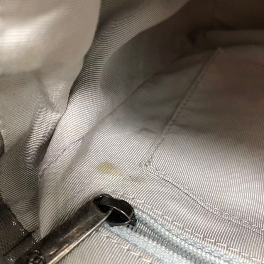 CHANEL香奈兒 薩爾茨堡 珠光灰色銀扣 V紋金屬質感牛皮背包雙肩包,內里有小許髒,鐳射 22 開-23