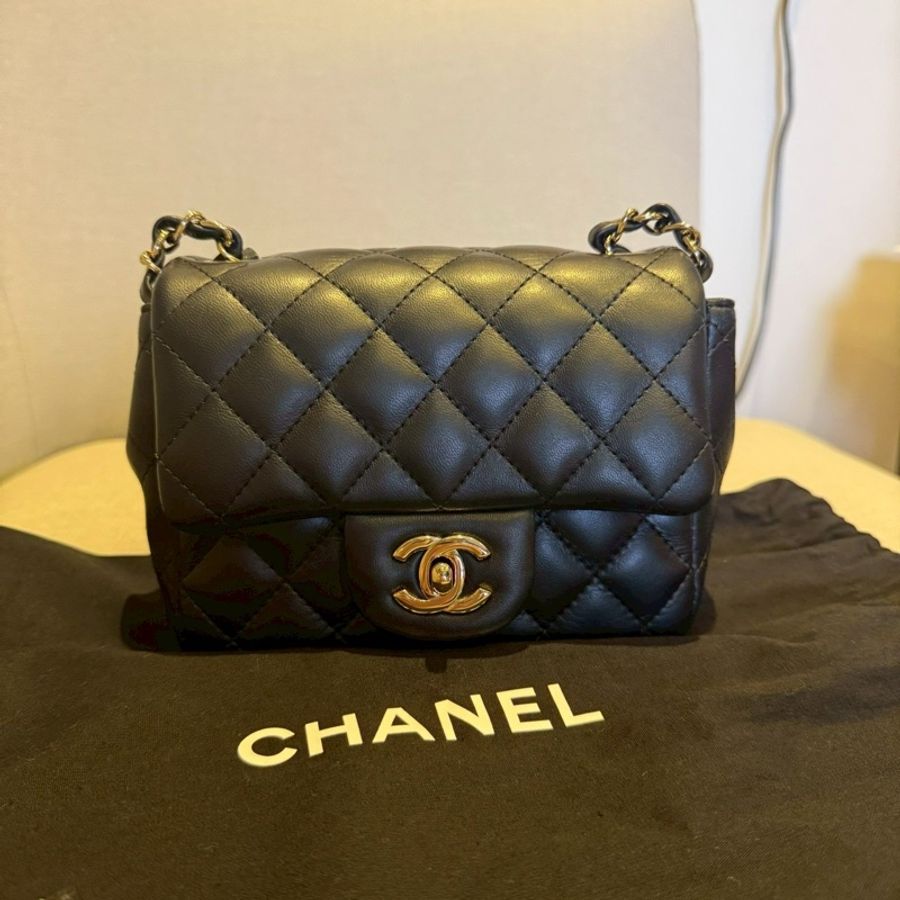 CHANEL CF 17 方胖子|黑色羊皮|淡金扣|晶片款(正品)-1