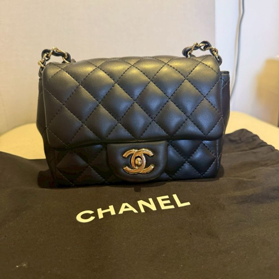 CHANEL CF 17 方胖子|黑色羊皮|淡金扣|晶片款(正品)-3
