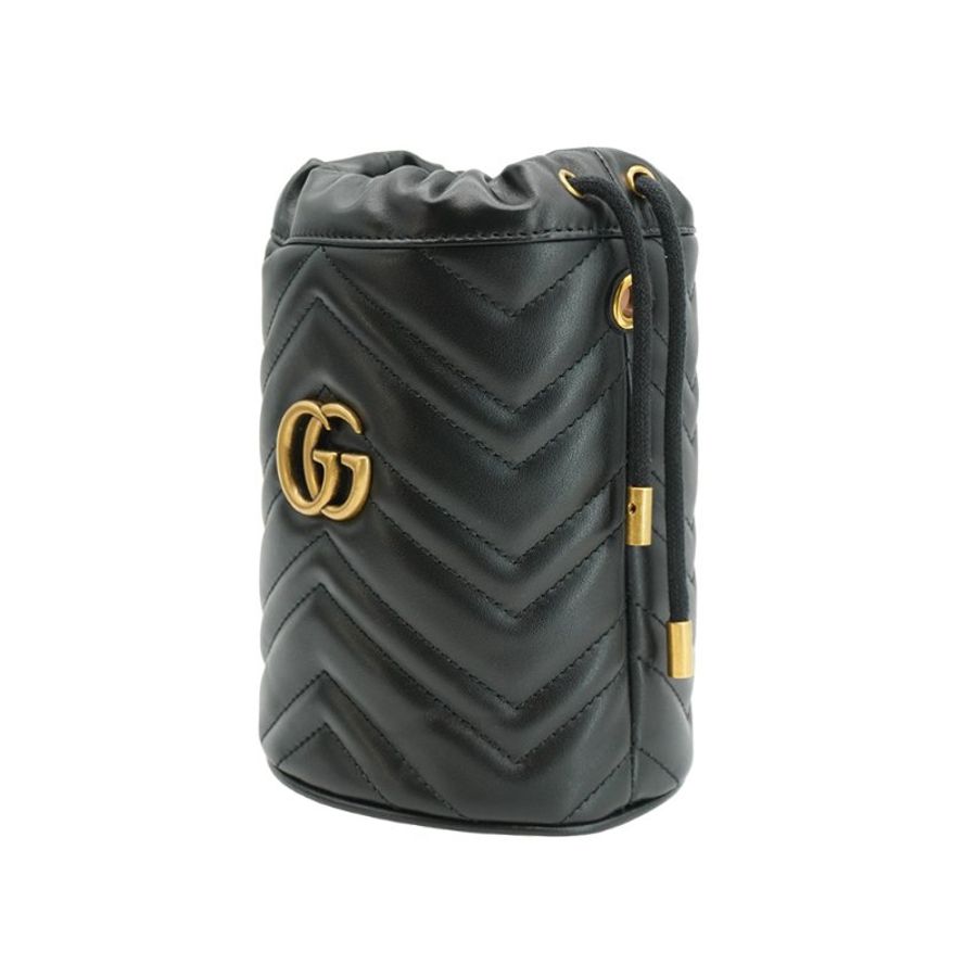 Gucci GG Marmont 牛皮金鍊斜背迷你水桶包(575163-黑)-3
