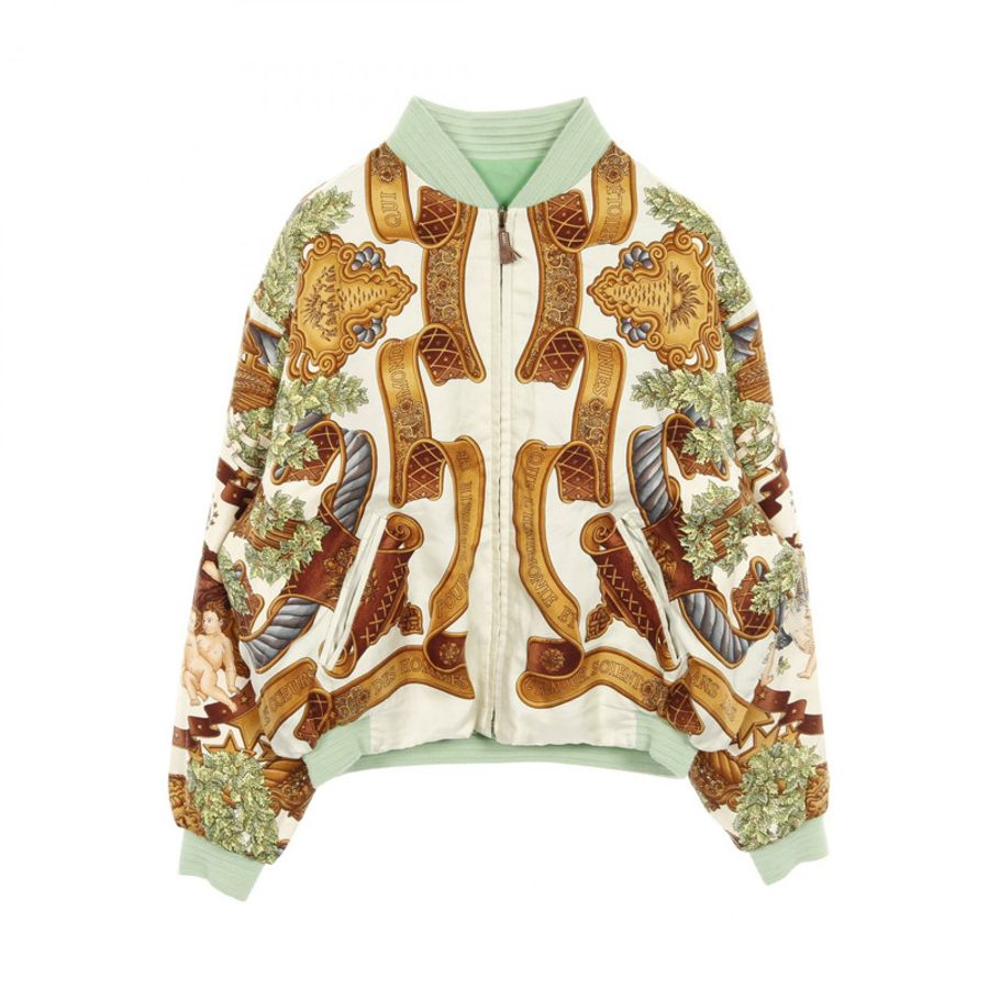 愛馬仕 (HERMES) 羽絨服,絲毛尼龍腈綸/聚酯/真絲混紡,綠色米色多色米色,二手,男女通用-2