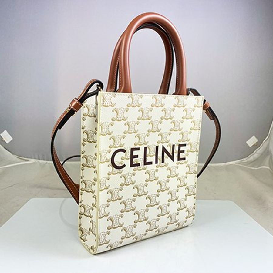 *奢華大道國際精品*【CE125】CELINE白色 Triomphe 帆布MINI 直立琴譜兩用包-1