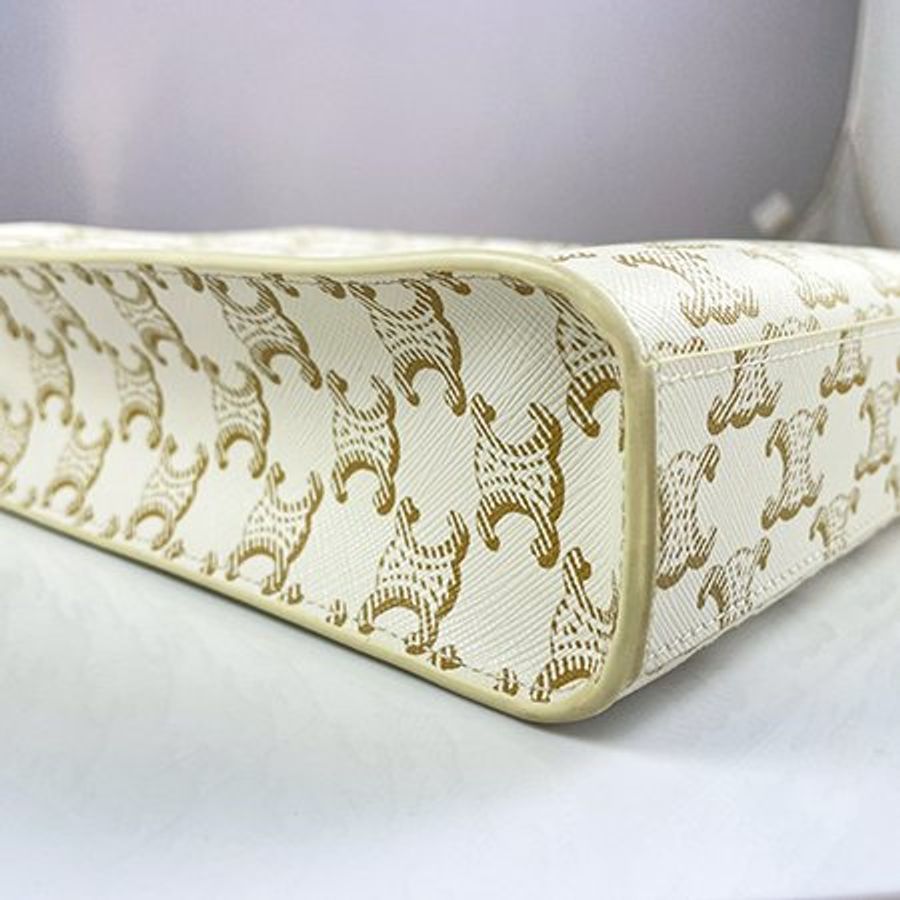 *奢華大道國際精品*【CE125】CELINE白色 Triomphe 帆布MINI 直立琴譜兩用包-4