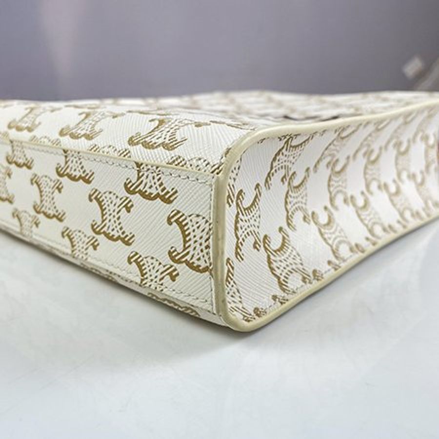 *奢華大道國際精品*【CE125】CELINE白色 Triomphe 帆布MINI 直立琴譜兩用包-5