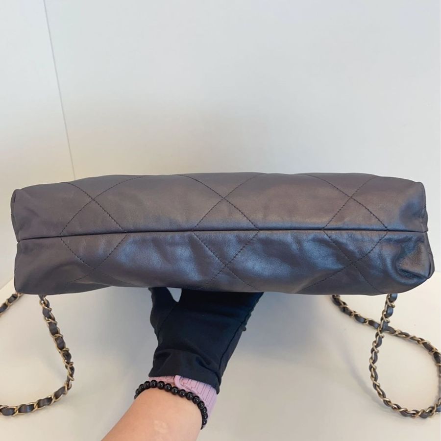 98新Chanel 香奈兒芯片款 22bag槍灰色金字雙肩包-3