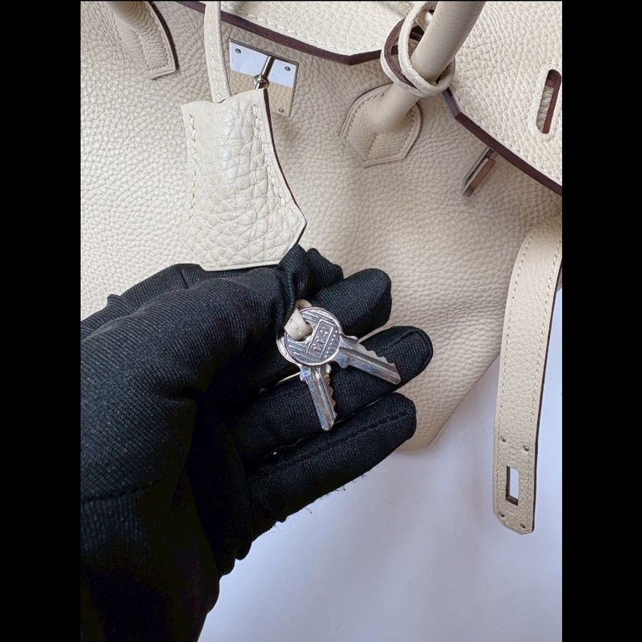 Hermes 銀釦羊毛白皮柏金 35-6