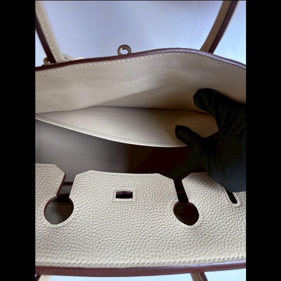Hermes 銀釦羊毛白皮柏金 35-30
