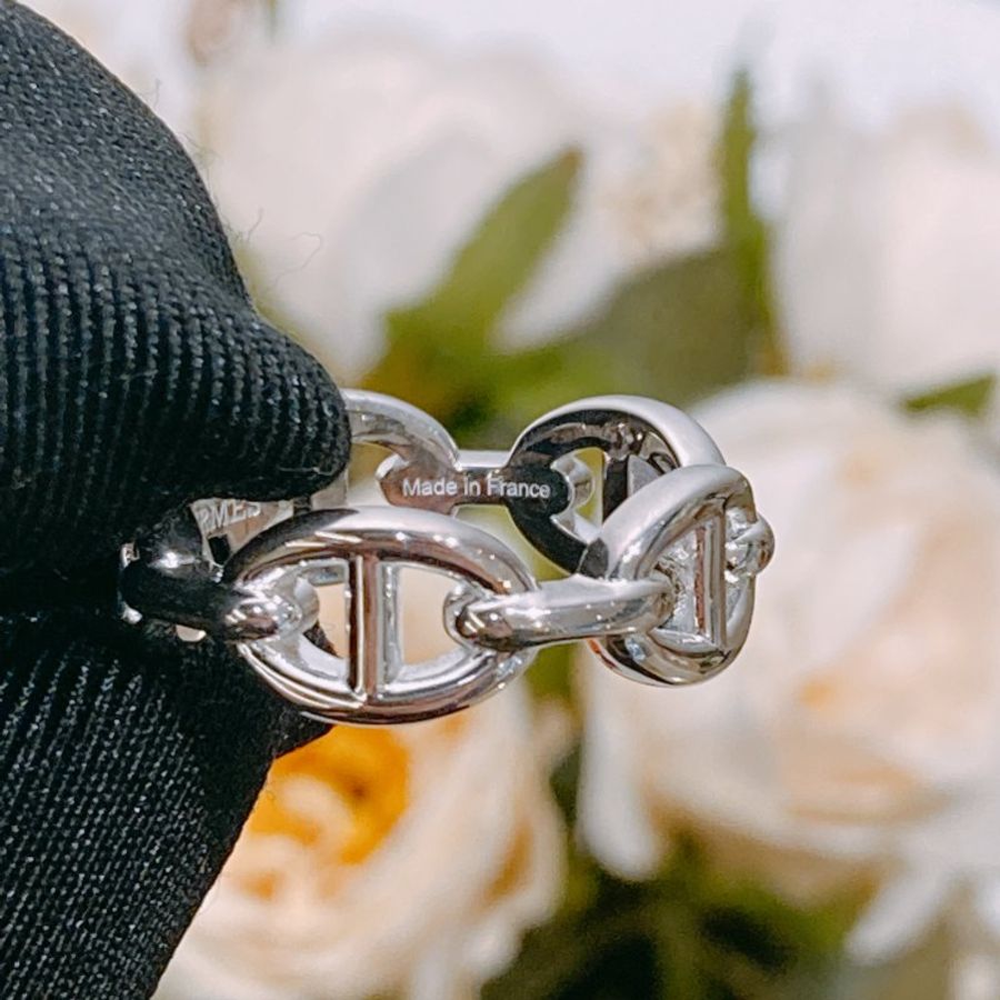 TW4559 Hermes 愛馬仕 豬鼻logo 銀飾戒指Chaine D'ancre Enchainee Ring Silver Size 55-6