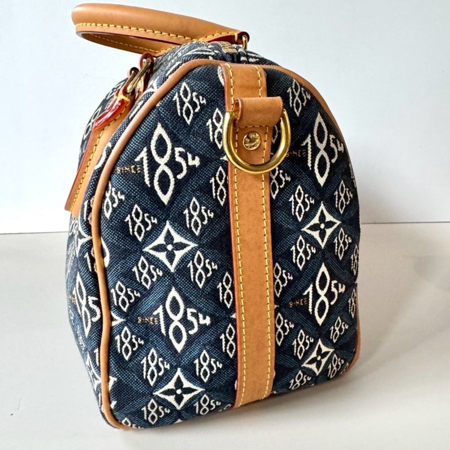 LV SPEEDY 25 限量 1854 單寧藍 緹花 手提 斜背 波士頓包 M57400-4