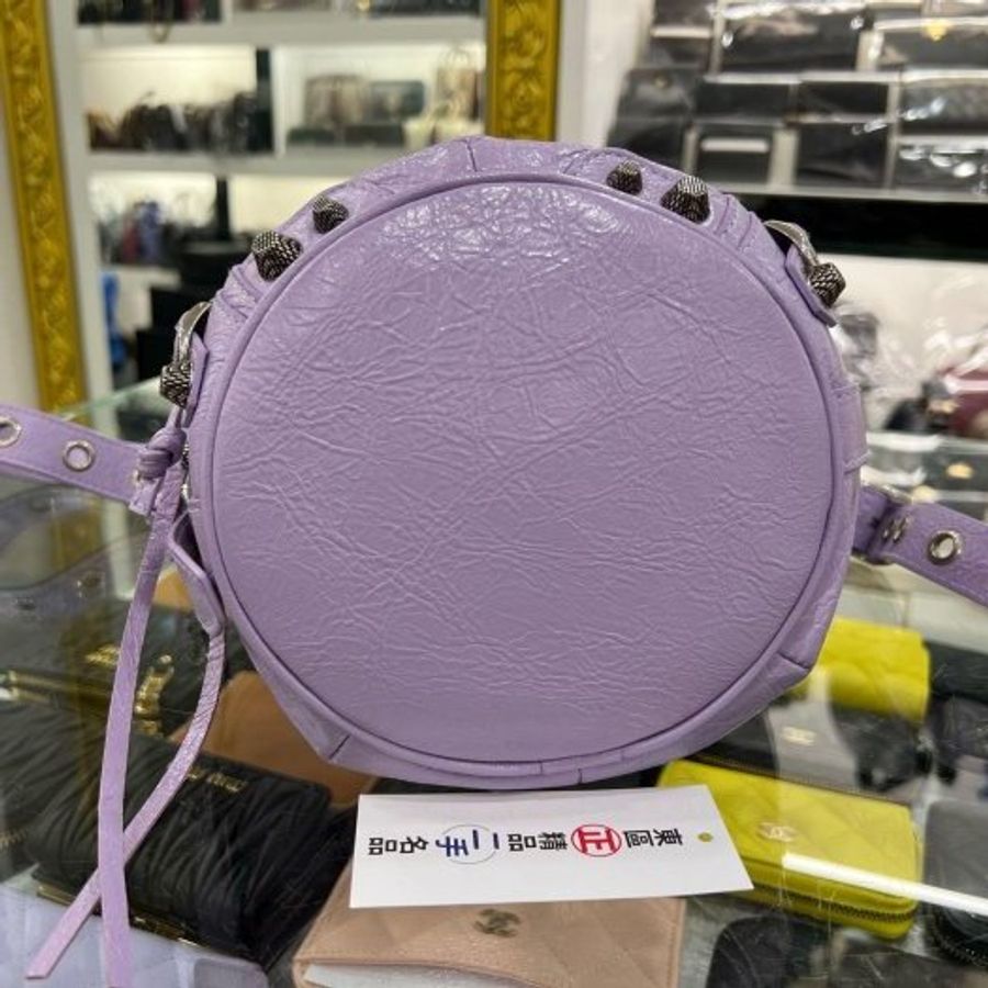 ㊣東區正精品㊣BALENCIAGA 702431 Le Cagole bucket 近全新紫色銀扣鉚釘斜背包水桶包 RZ6038-6