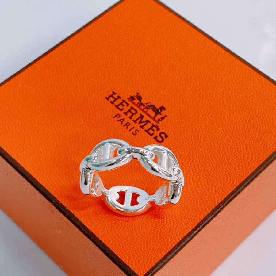 MS0387 Hermes 愛馬仕 豬鼻子 小號 銀戒指 / 介指 Chaine d'ancre Enchainee Ring Small Model Silver 925 Size 54-2
