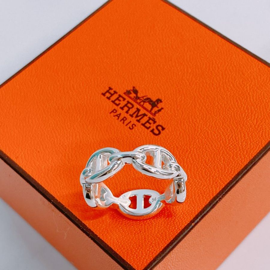 MS0387 Hermes 愛馬仕 豬鼻子 小號 銀戒指 / 介指 Chaine d'ancre Enchainee Ring Small Model Silver 925 Size 54-4