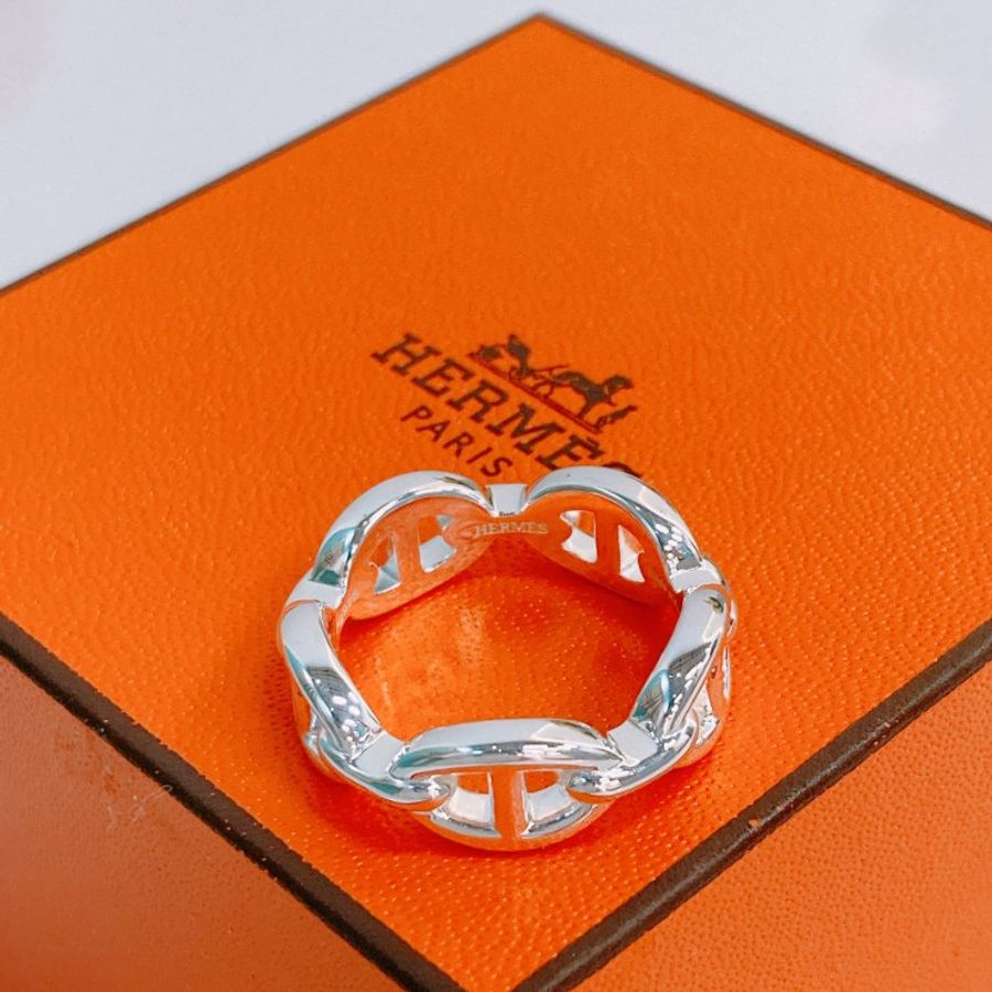 MS0387 Hermes 愛馬仕 豬鼻子 小號 銀戒指 / 介指 Chaine d'ancre Enchainee Ring Small Model Silver 925 Size 54-6