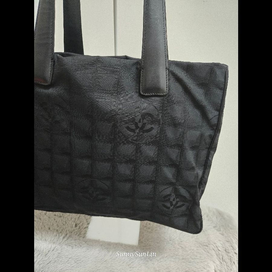 香奈兒 Chanel 黑色 尼龍布 購物包 肩背包 托特包 通勤適合-5