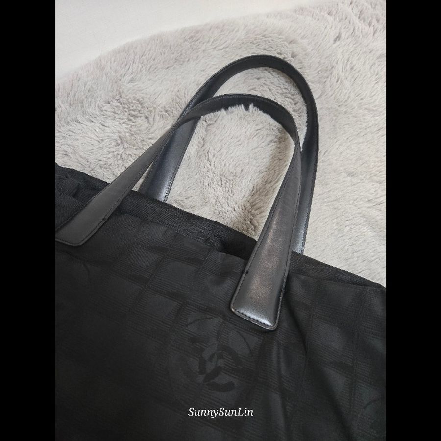 香奈兒 Chanel 黑色 尼龍布 購物包 肩背包 托特包 通勤適合-7