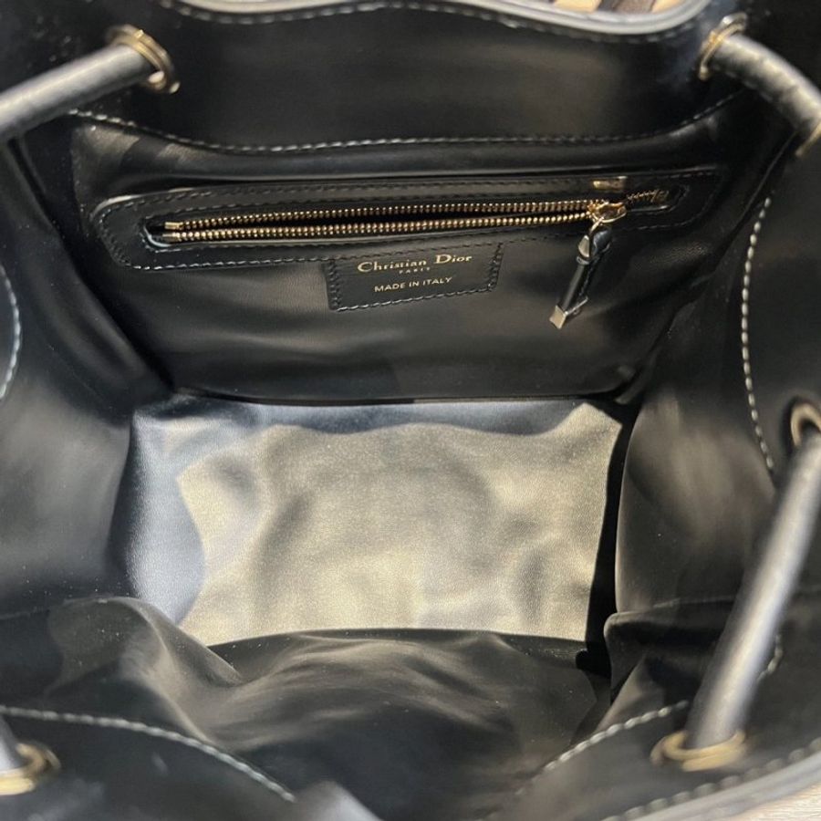DIOR D-Motion黑金小號藤格紋羊皮抽繩肩背斜背水桶包18*20*11 98新配件盒子塵袋購證-5