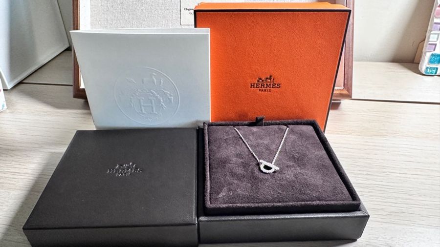 愛馬仕Hermes Finesse小Q滿鑽項鏈 白K金近全新-1