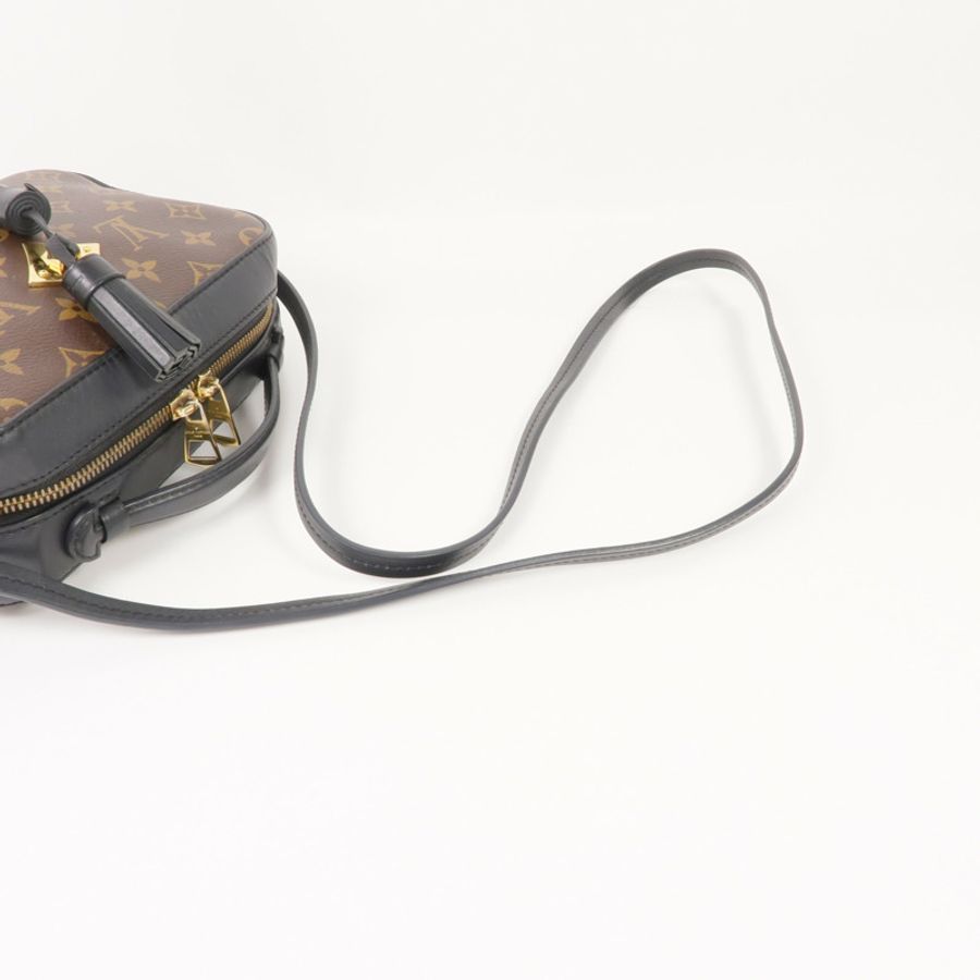 LOUIS VUITTON Monogram/牛皮皮革Saintonge金扣手挽袋棕色-4