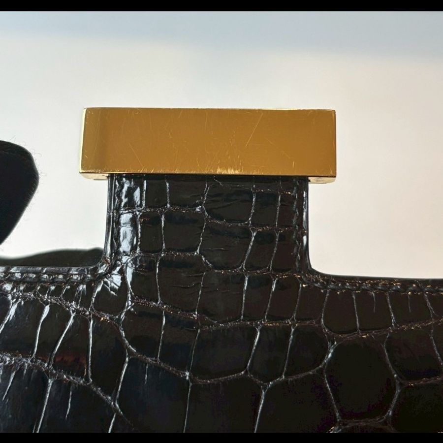 Hermes 金釦黑亮鱷魚皮康康包 constance 23-28
