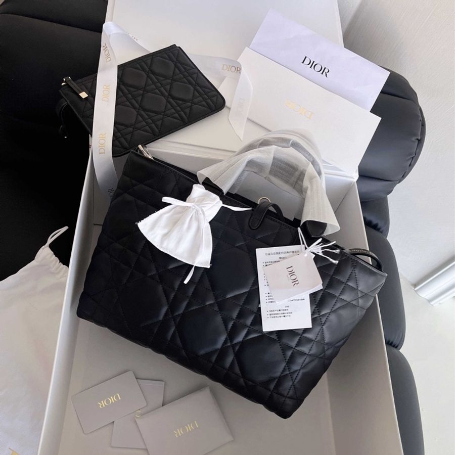 【全新品】迪奧 Dior Toujours 土著系列黑色金扣中號手提肩背托特包-2