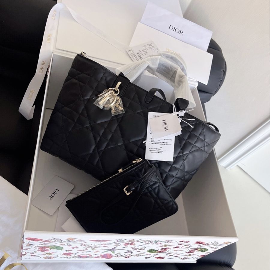 【全新品】迪奧 Dior Toujours 土著系列黑色金扣中號手提肩背托特包-4