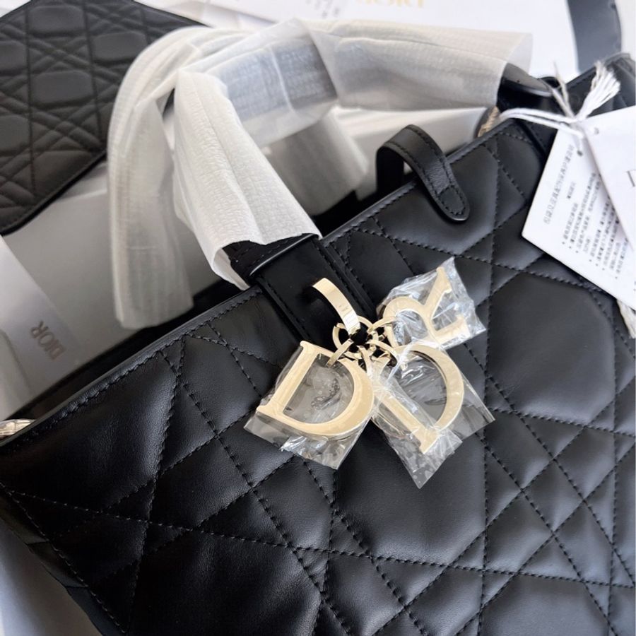 【全新品】迪奧 Dior Toujours 土著系列黑色金扣中號手提肩背托特包-6