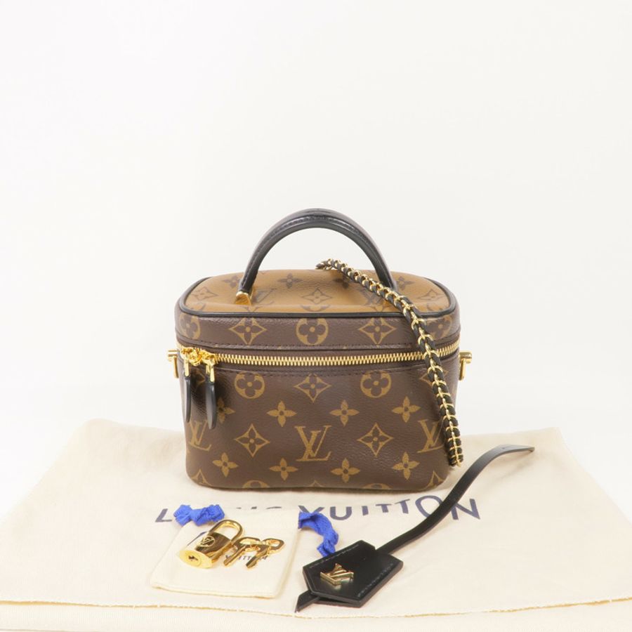 LOUIS VUITTON Monogram/Monogram Reverse Vanity PM金扣手挽肩背兩用袋棕色-6