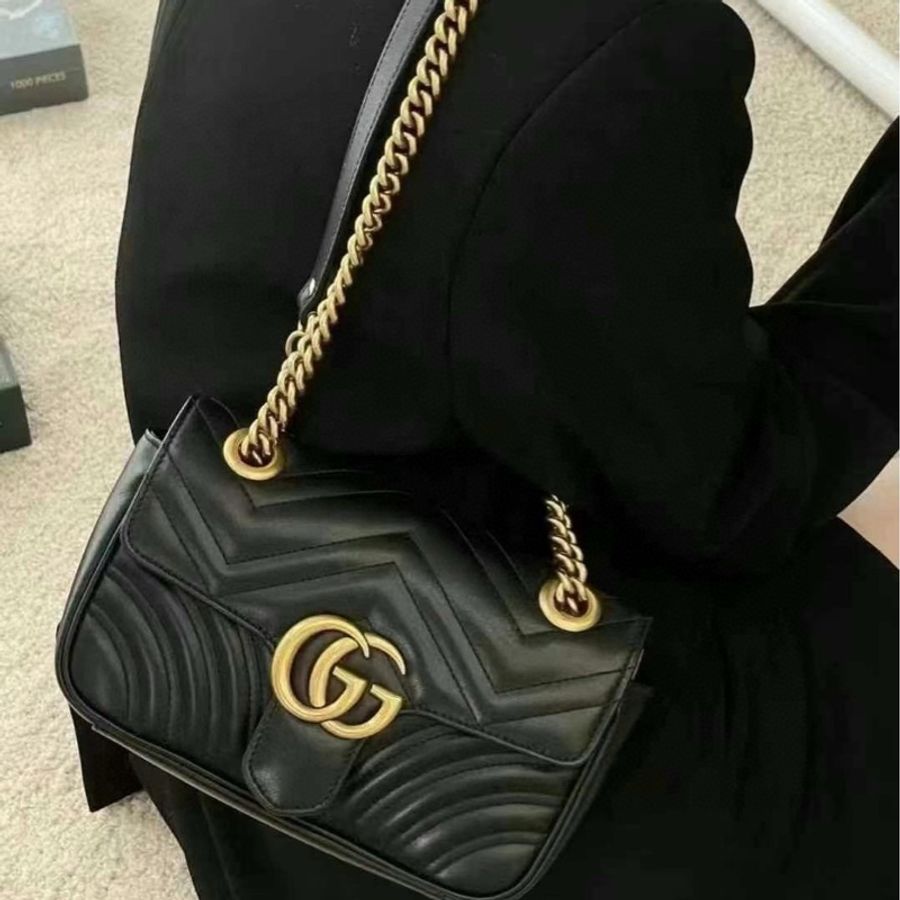 Gucci 古馳 黑金 馬蒙 marmont 22 鏈條包-4