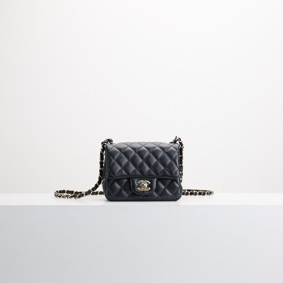 二手Chanel mini coco 17方胖/黑淡金扣-0