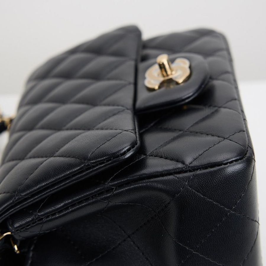 二手Chanel mini coco 17方胖/黑淡金扣-14