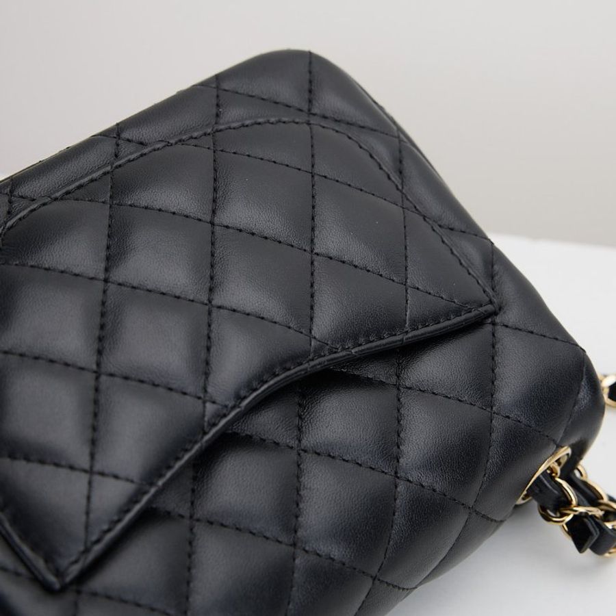 二手Chanel mini coco 17方胖/黑淡金扣-17