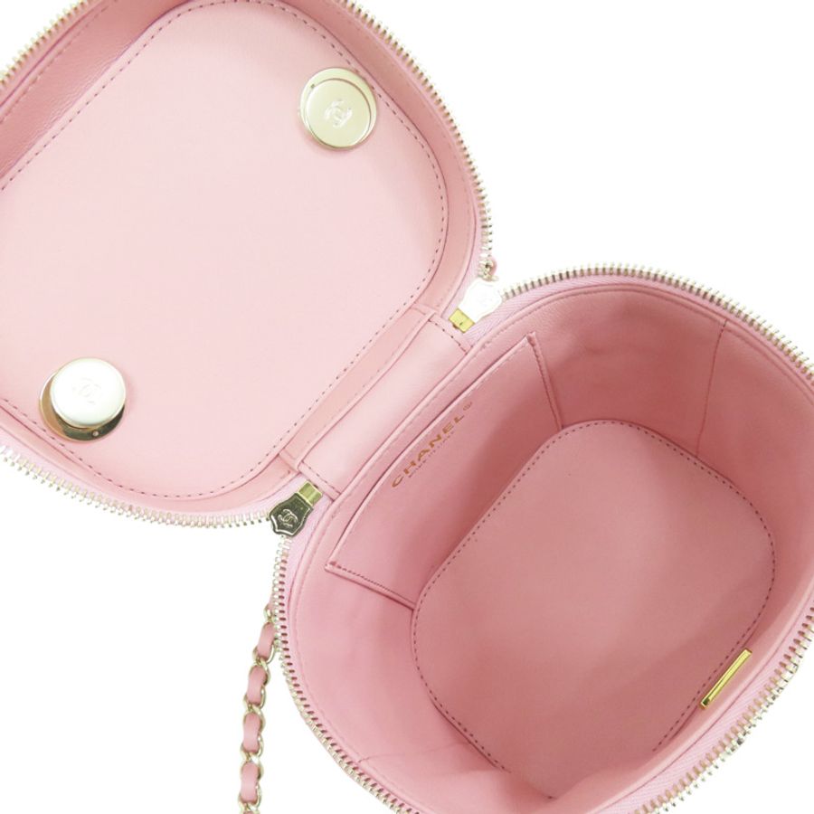 粉色 菱格紋 羊皮 Vanity Case 化妝箱 肩背包 金釦【CHANEL 香奈兒】 AS1626-4