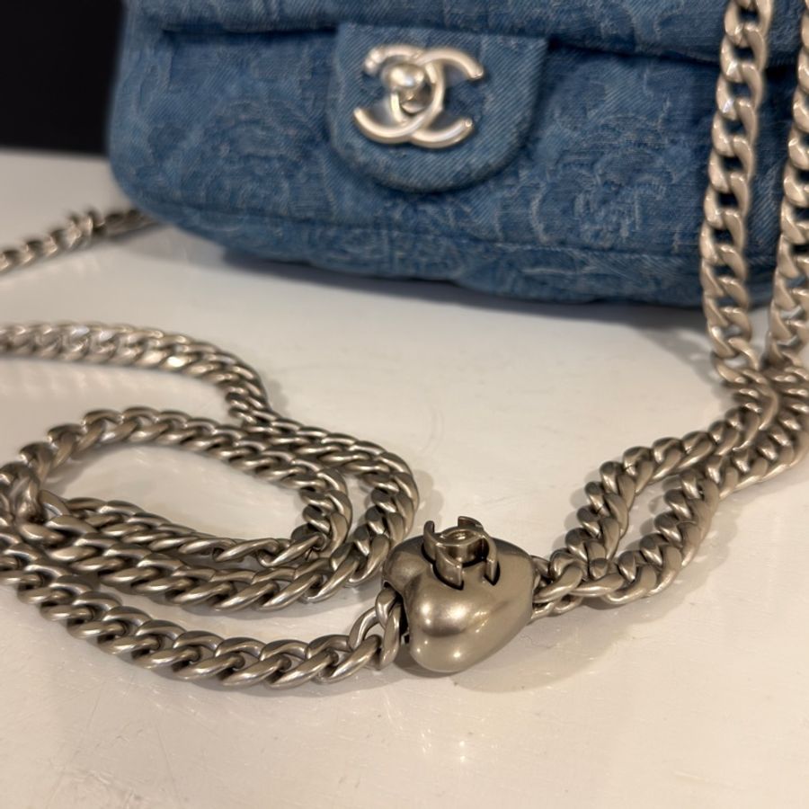 Chanel 23p MiniCf牛仔愛心調節扣大方胖 #已絕版收藏款 #全配全新帶膜-9