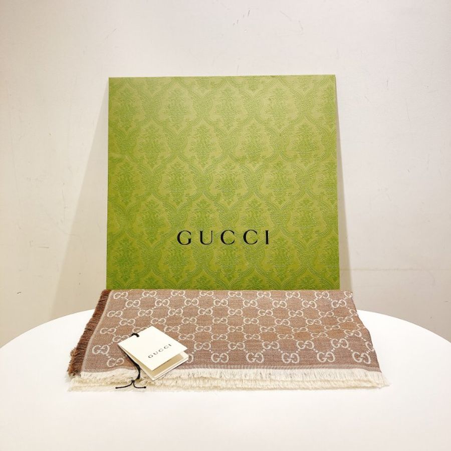 TW4560 Gucci 古馳gg花紋方巾 Square GG Logo Scarf 140 x 140cm 80%Wool 20% Silk Brown-8