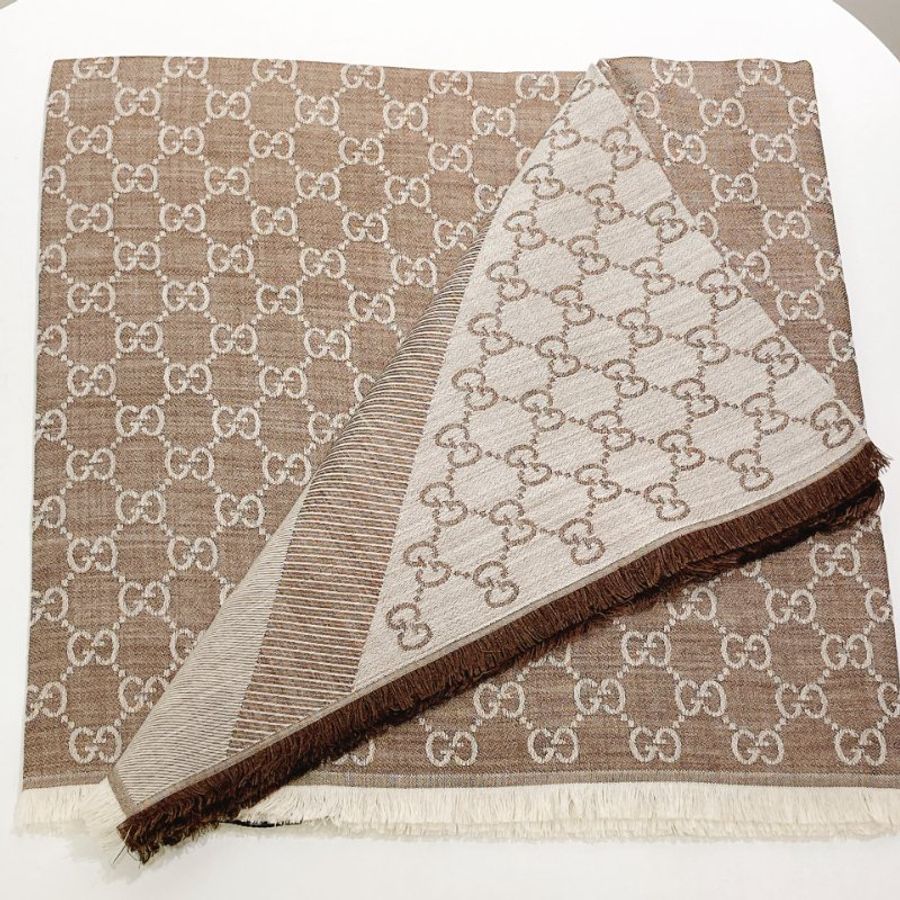 TW4562 Gucci 古馳gg花紋方巾 Square GG Logo Scarf 140 x 140cm 80%Wool 20% Silk Brown-7