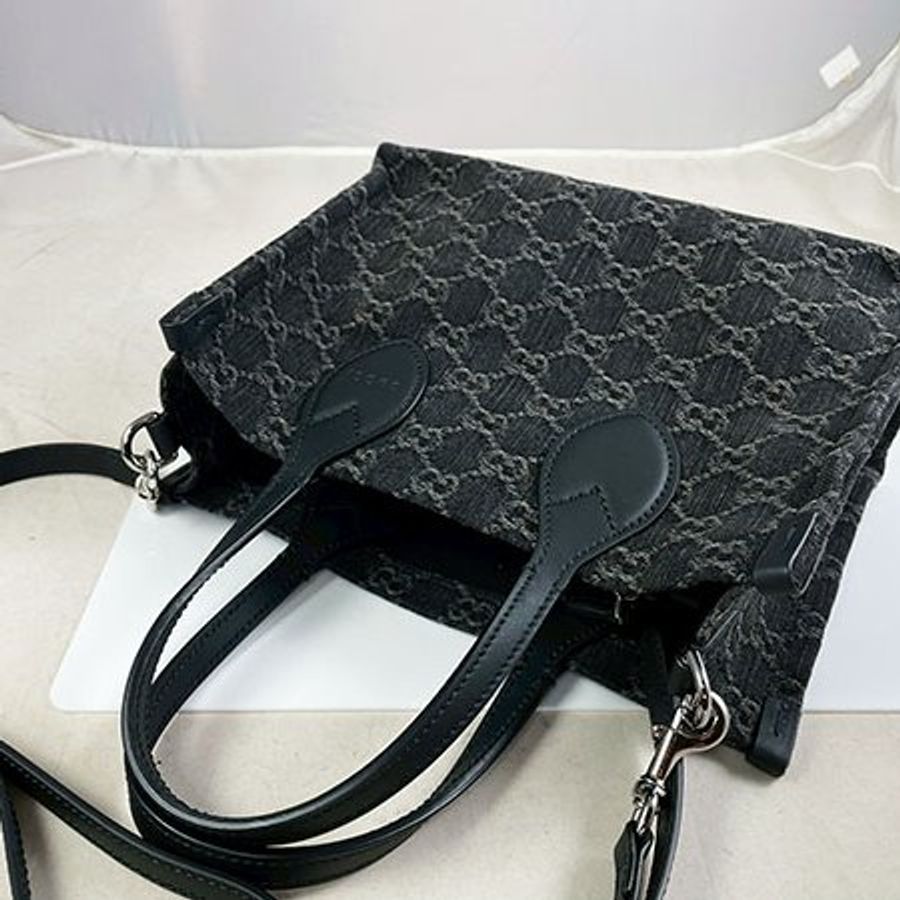 *奢華大道國際精品*【G1807】GUCCI 黑色單寧布手提/斜背兩用包 772183-2