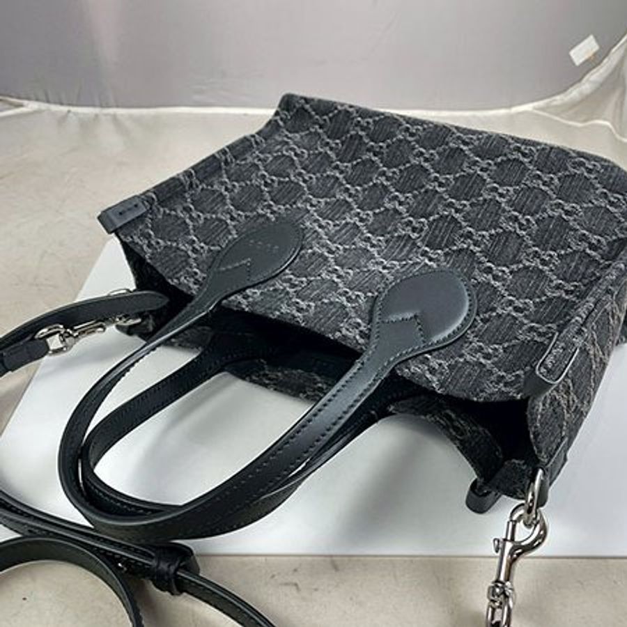 *奢華大道國際精品*【G1807】GUCCI 黑色單寧布手提/斜背兩用包 772183-5