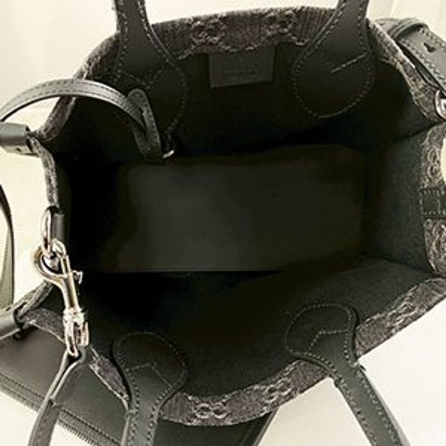 *奢華大道國際精品*【G1807】GUCCI 黑色單寧布手提/斜背兩用包 772183-6