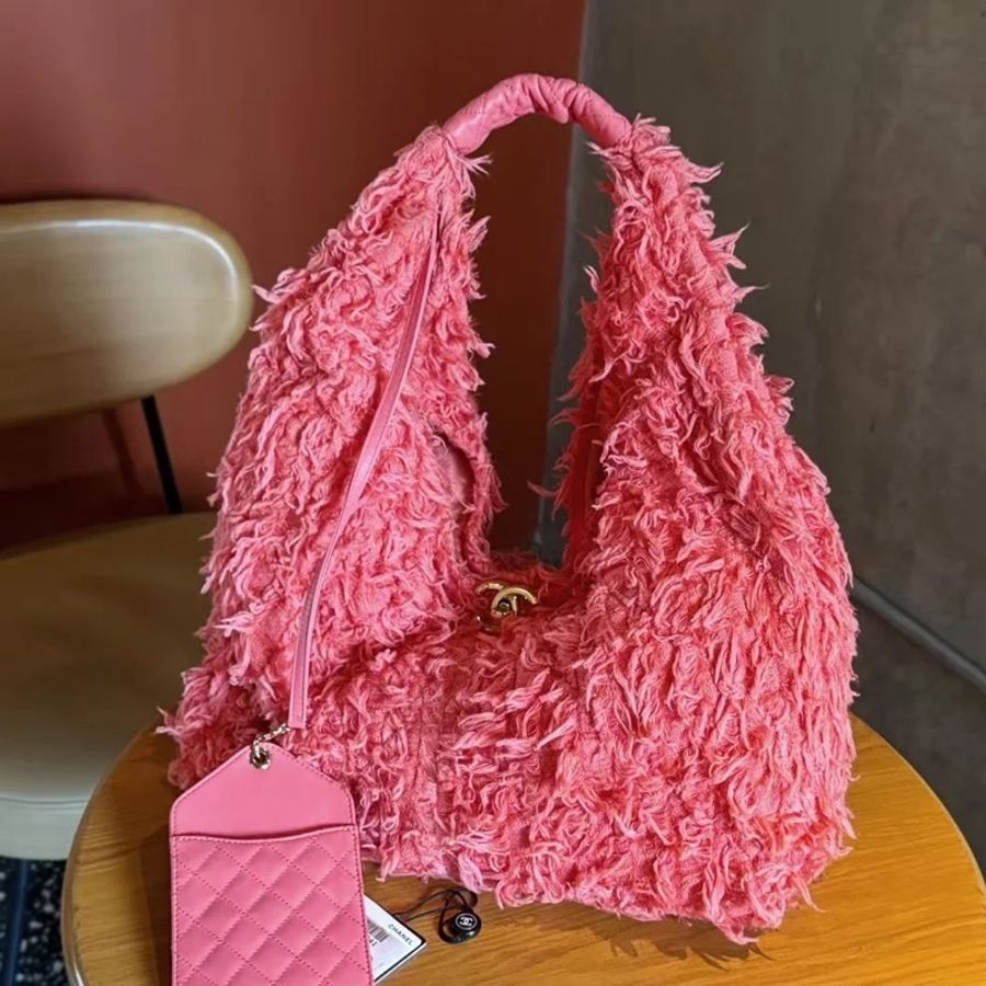 #秀款超時髦 #近新閒置 香奈兒Hobo珊瑚粉流蘇毛須腋下包🈶子包-7