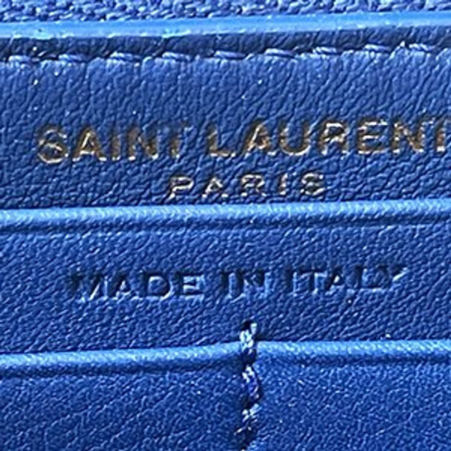 *奢華大道國際精品*【Y099】YSL 藍色牛皮經典LOGOㄇ字拉鍊長夾 414570-8