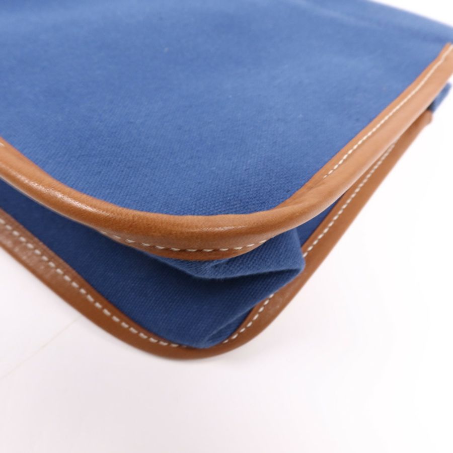 HERMES Swift皮革/棉質Embroidery Logo Camaiueu Pouch銀扣手拿包-6