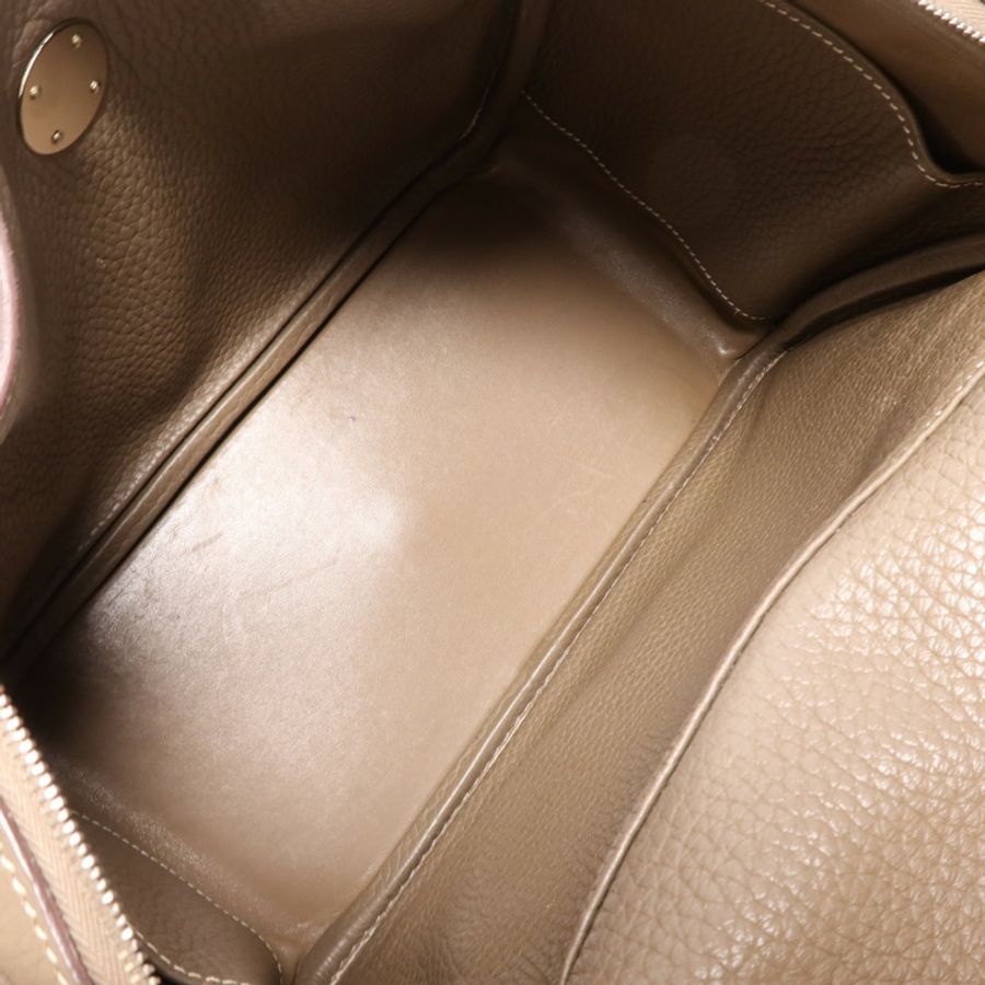 HERMES Clemence皮革Lindy 26銀扣手挽肩背兩用袋Etoupe-10