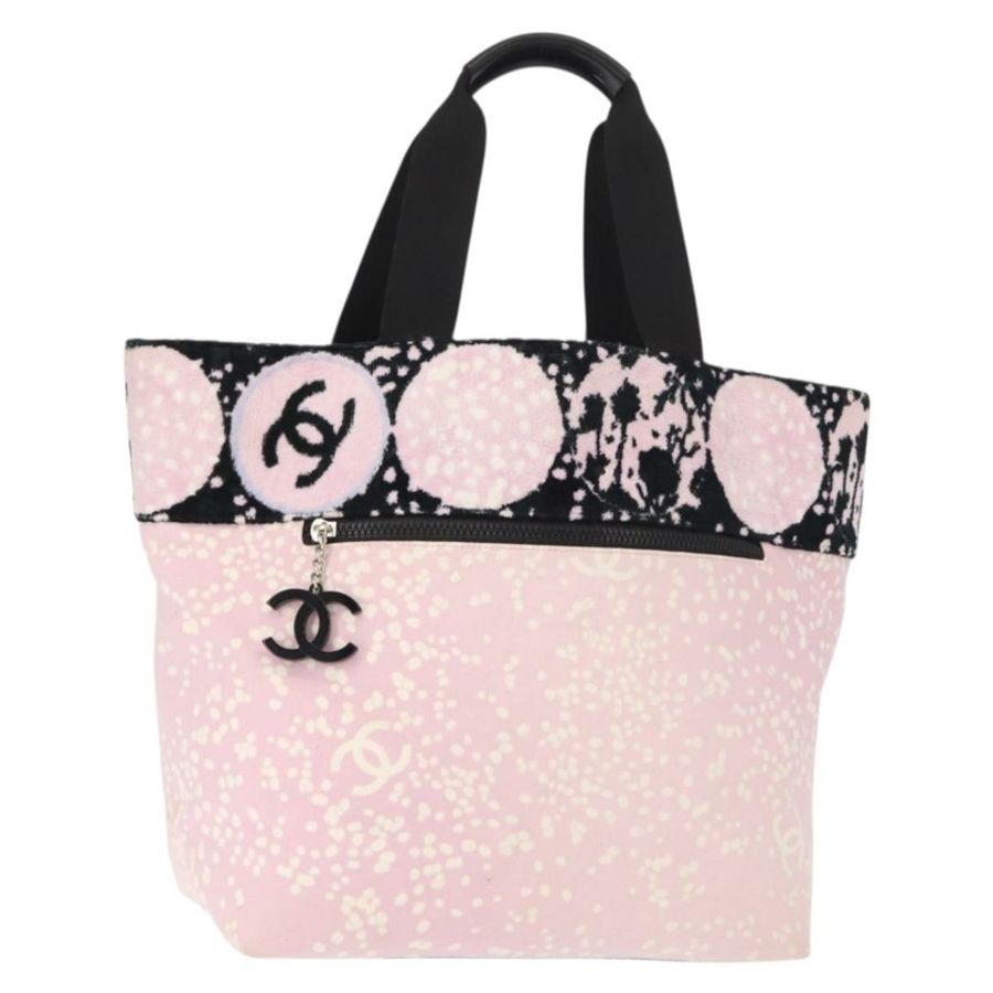 【日本直送】香奈兒 (CHANEL) 夏季高級手袋 帆布 粉紅色 銀色 CC 標誌 正品 148799-0