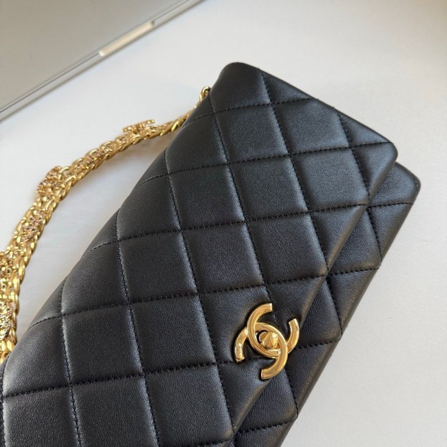✨Chanel 24c粉飾黑金鏈條cf 手提包 極致高級感-8