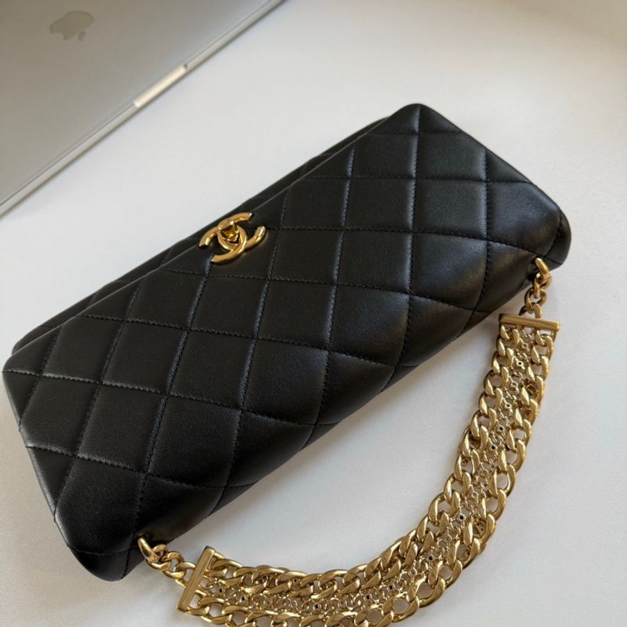✨Chanel 24c粉飾黑金鏈條cf 手提包 極致高級感-13
