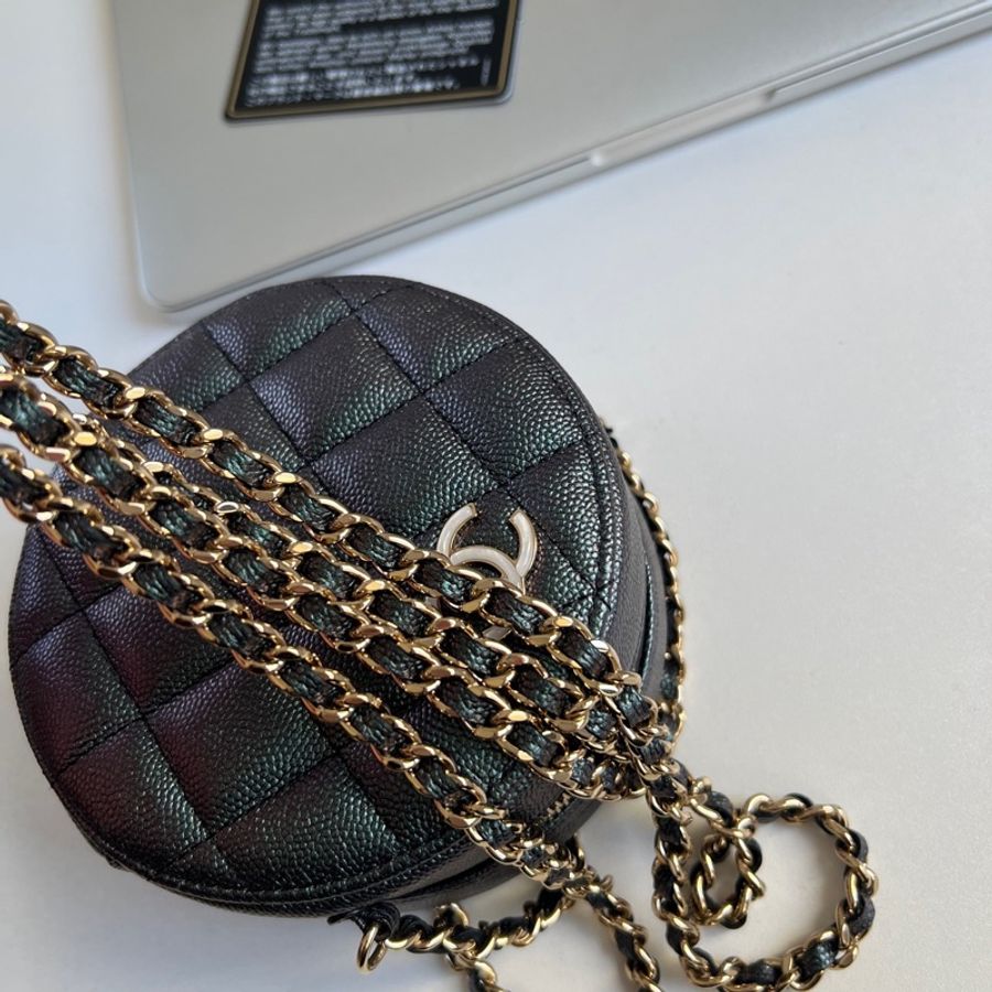 Chanel 小圓餅 ✦˚₊·藍色幻彩牛皮 鏈條包 斜挎包-6
